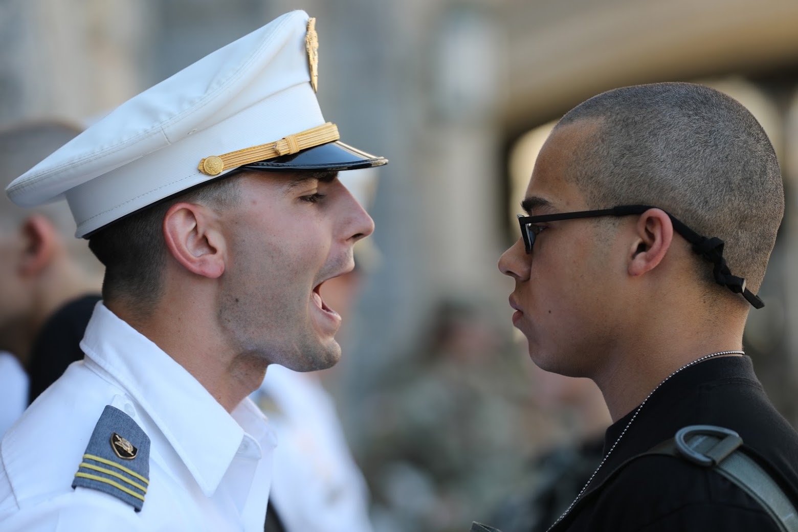 West Point cadre yelling at new cadet